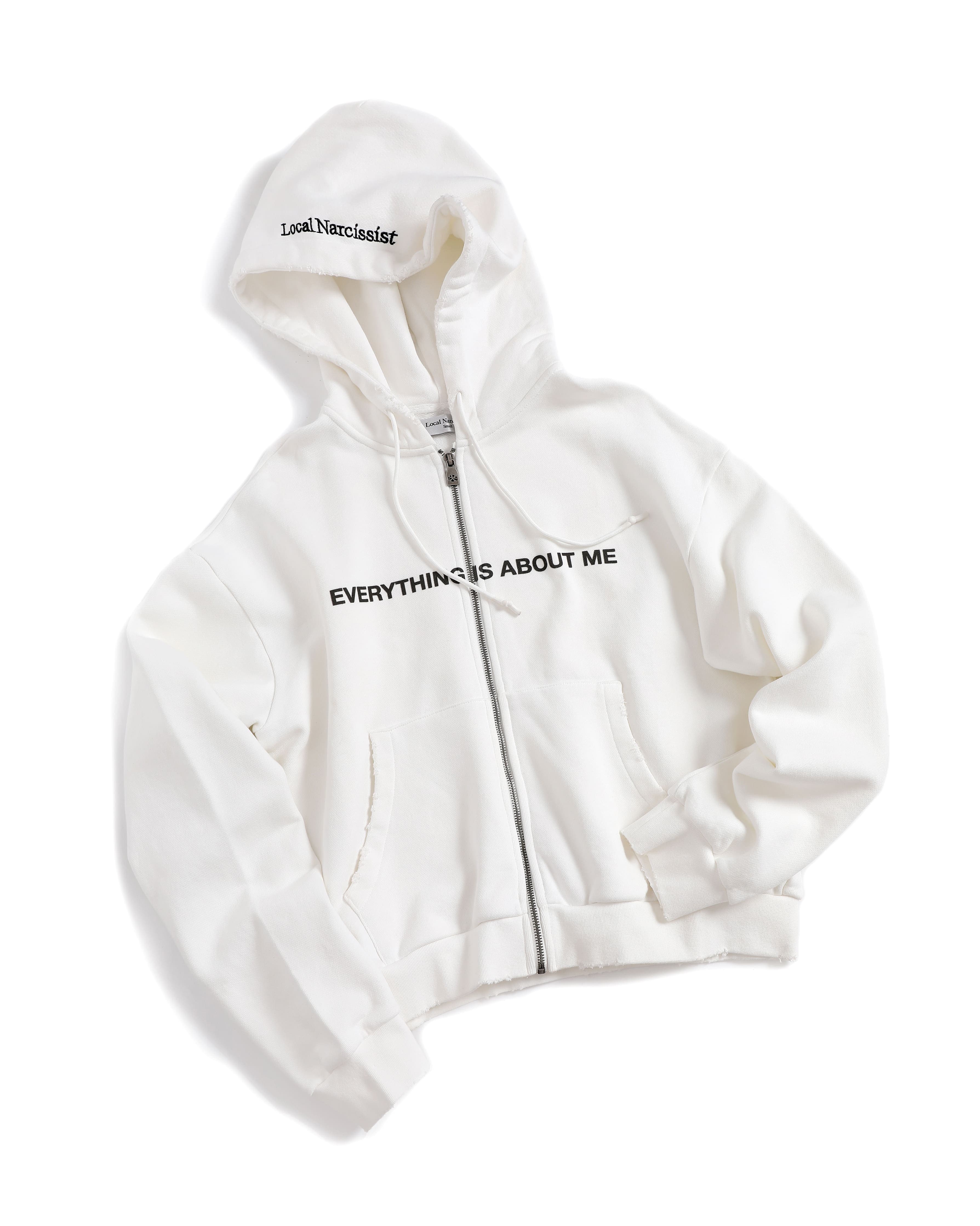 "Everything Is About Me" Zip-Up — White — view 1