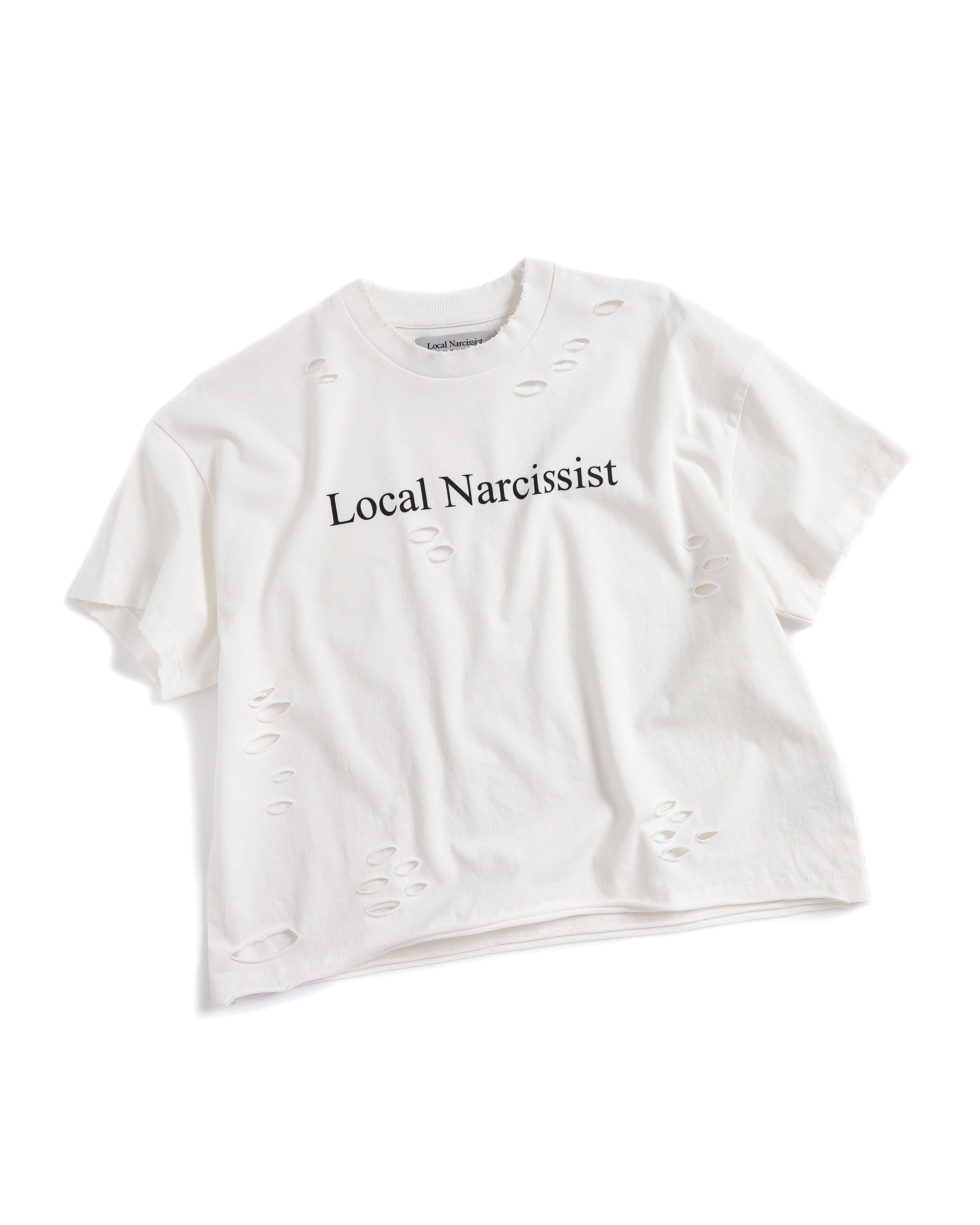"Local Narcissist" Distressed T-Shirt — White — view 1