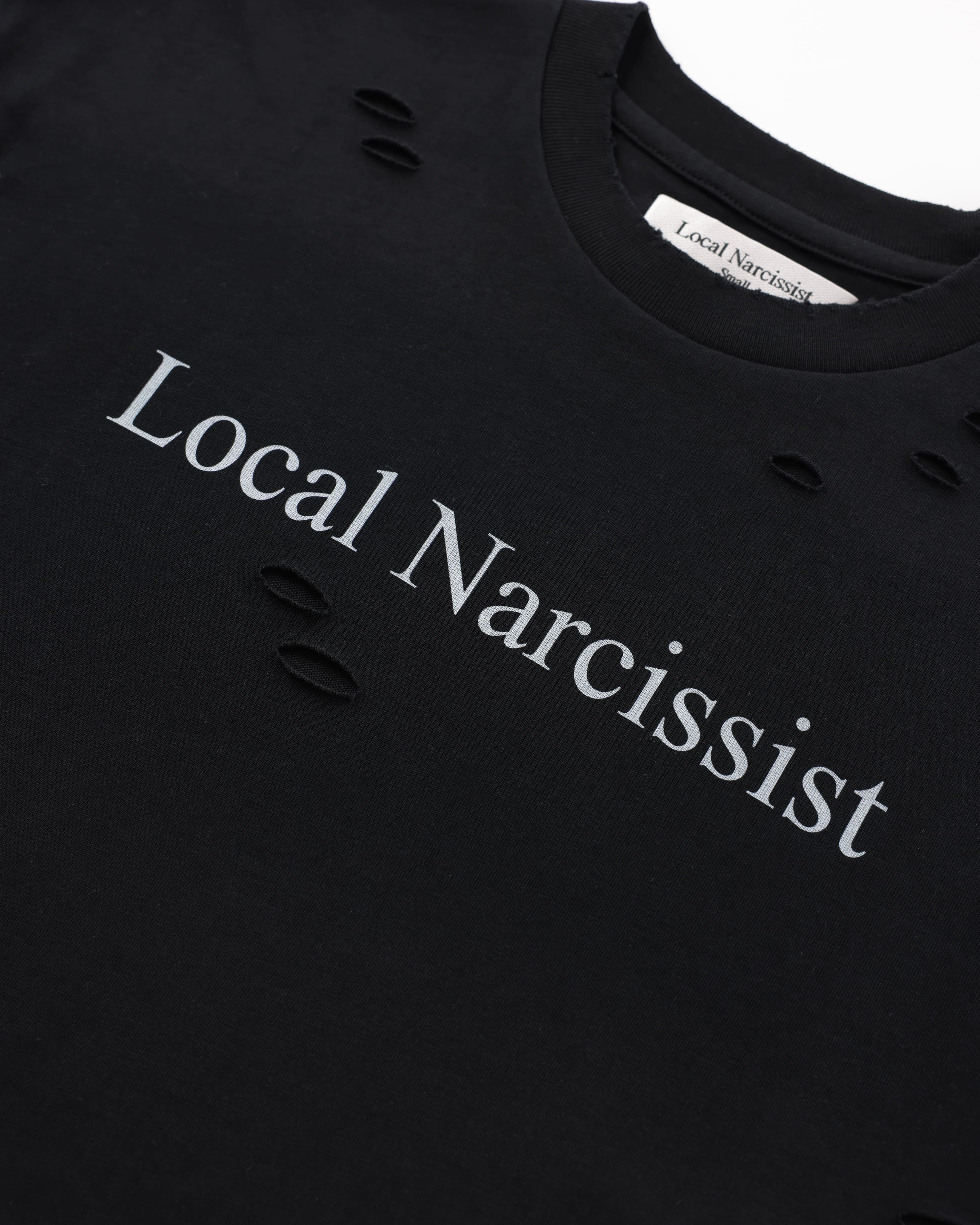 "Local Narcissist" Distressed T-Shirt — Black — view 2