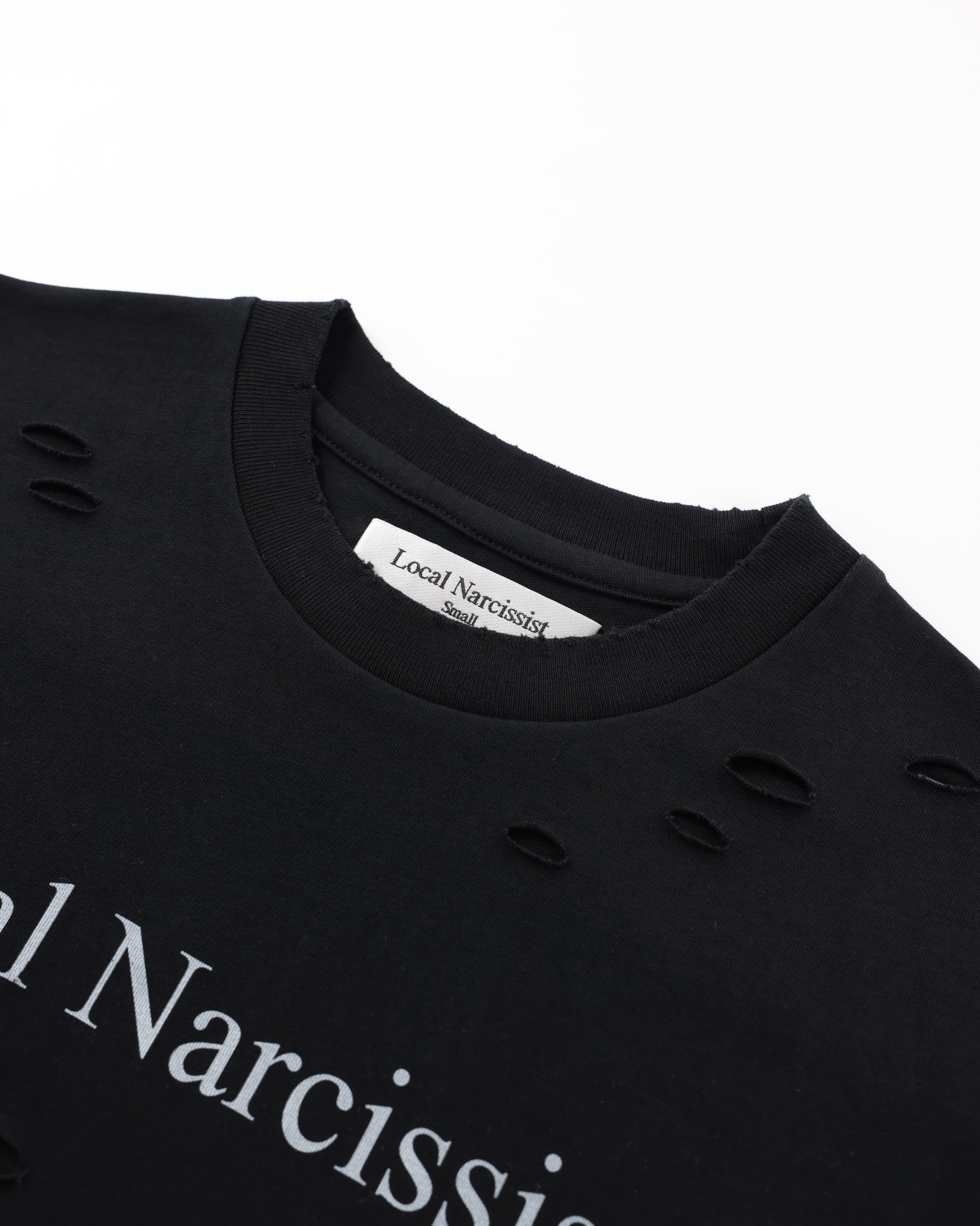 "Local Narcissist" Distressed T-Shirt — Black — view 3