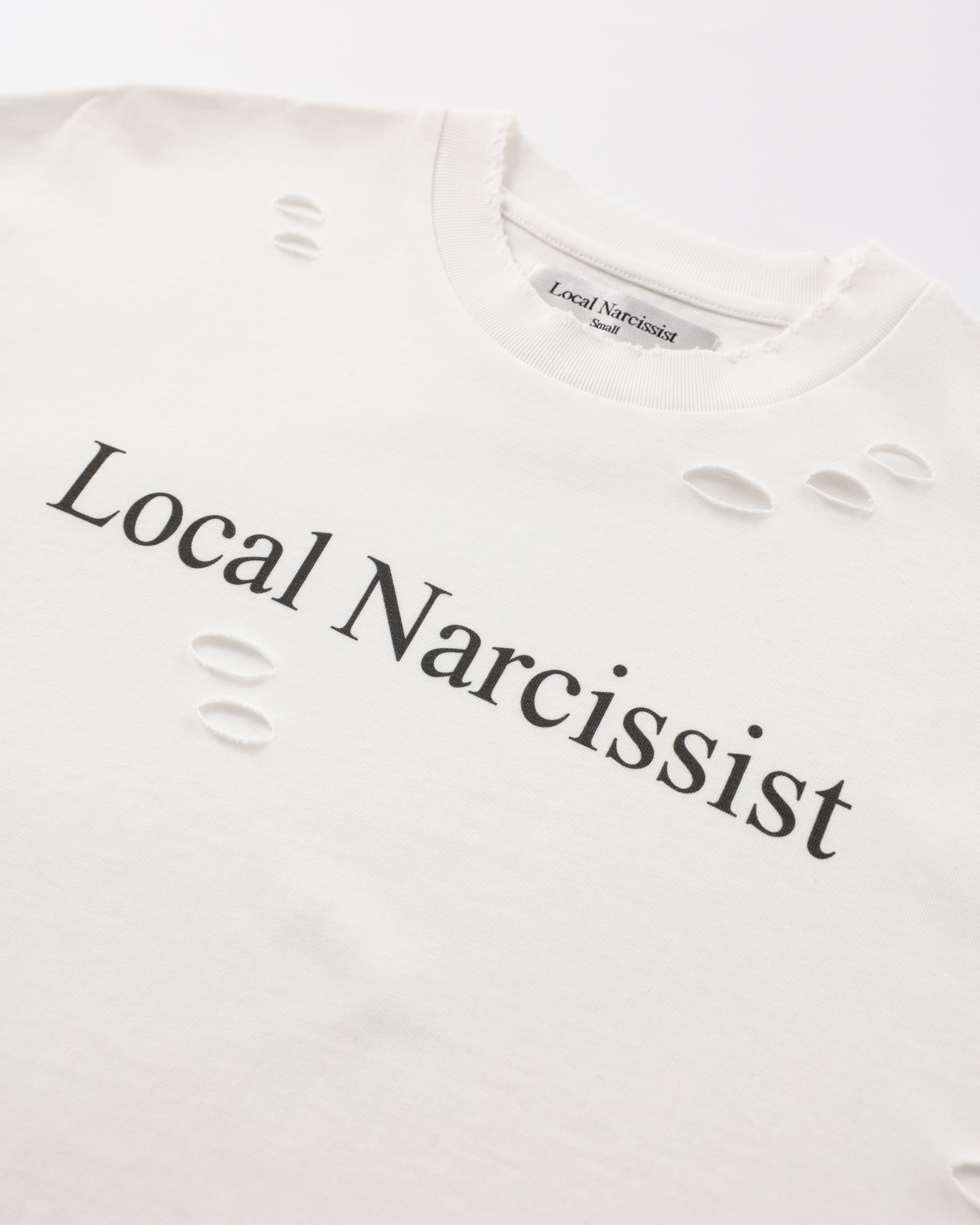 "Local Narcissist" Distressed T-Shirt — White — view 2