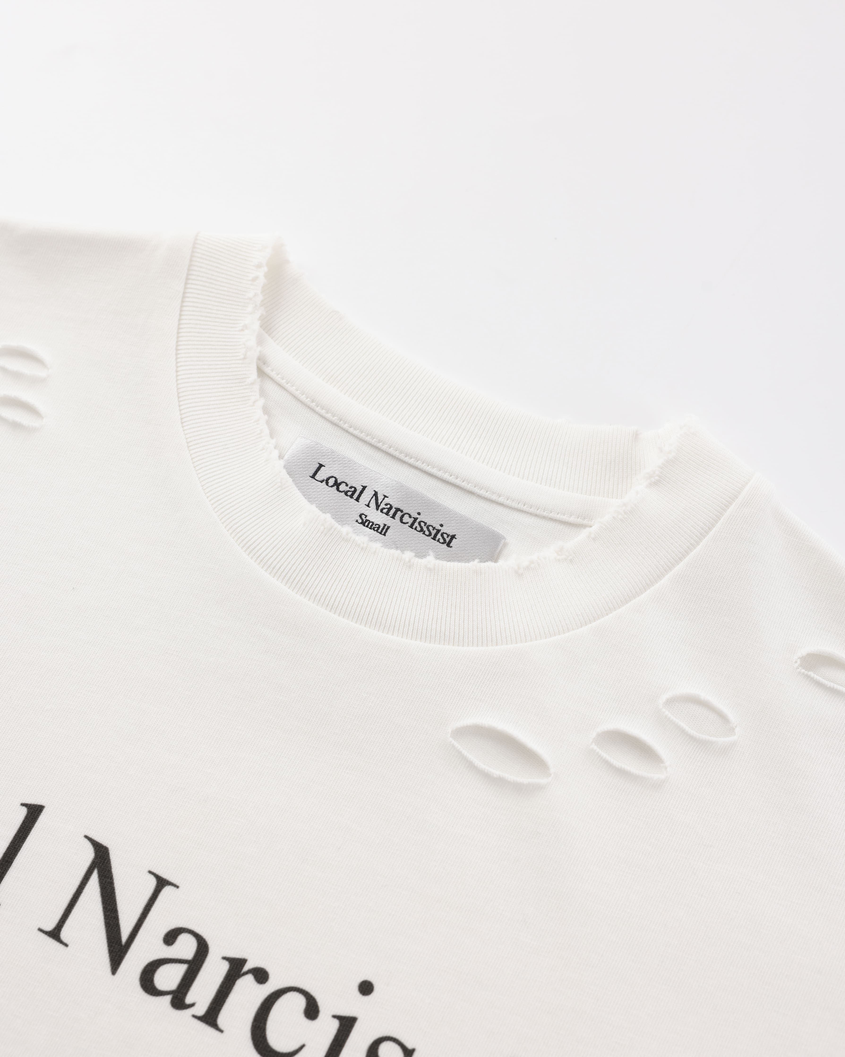 "Local Narcissist" Distressed T-Shirt — White — view 3