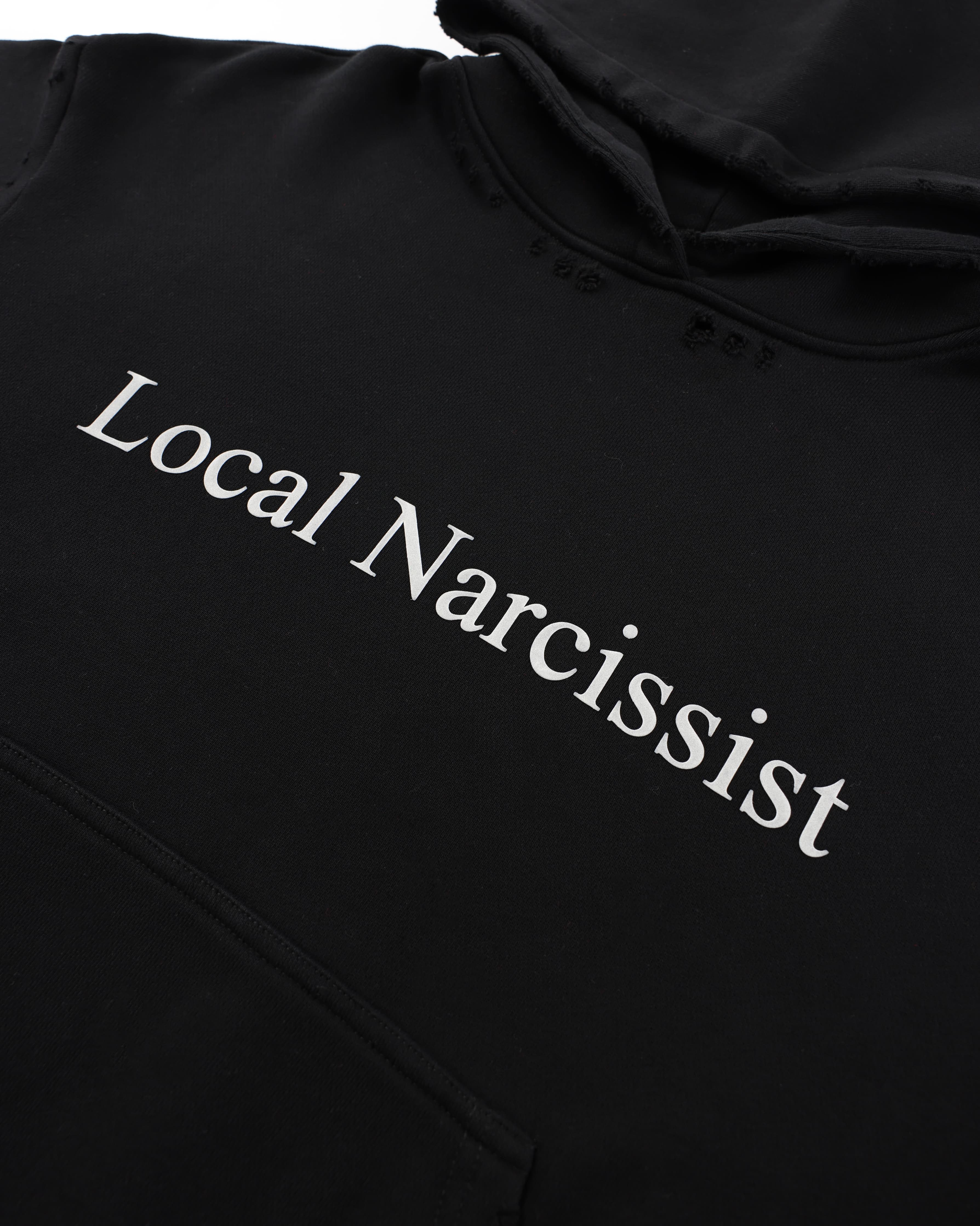 "Local Narcissist" Pullover Hoodie — Black — view 2